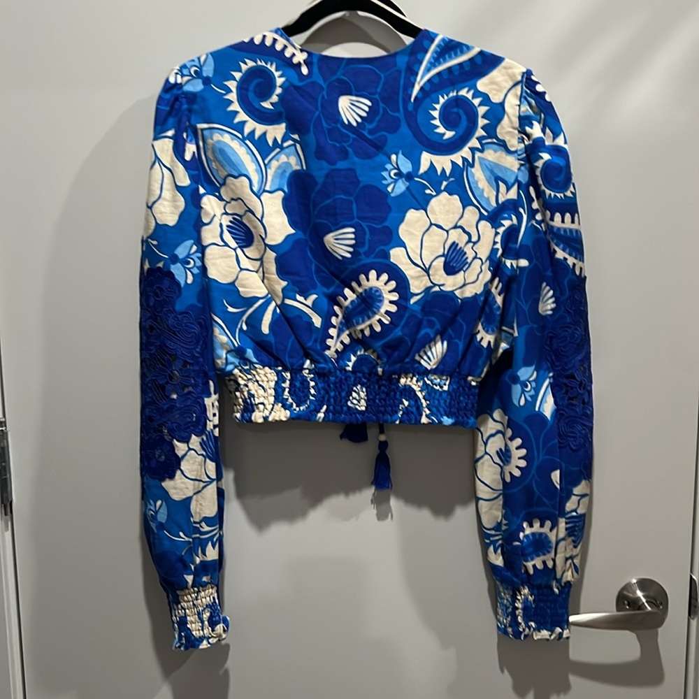 House of Harlow 1960 Blue Paisley Linen Maxi Skirt Set - Picture 4 of 9
